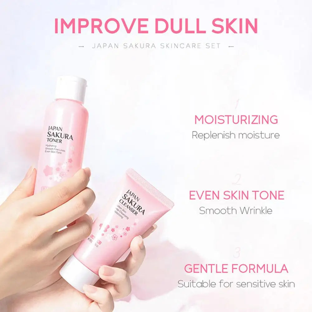 Sakura Skincare Set – 3/5-Piece Face Care Kit with Toner, Serum, Cream & More