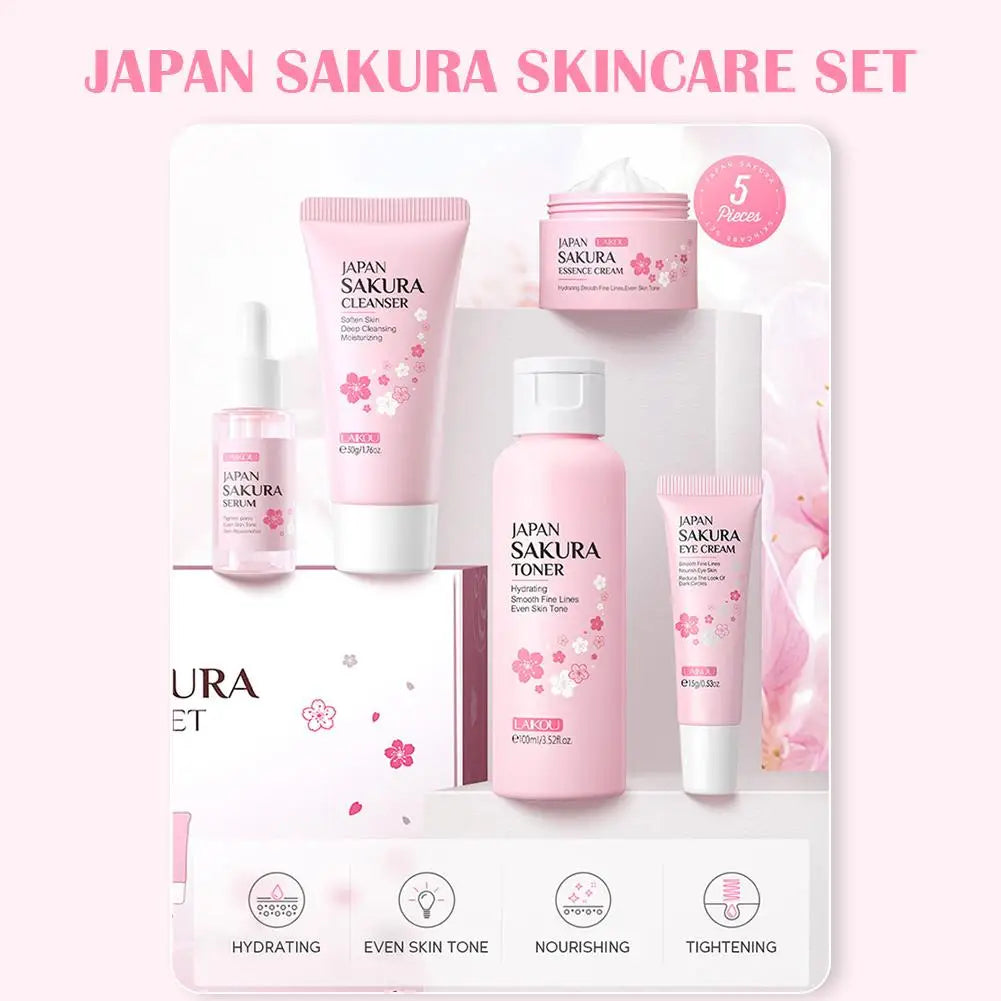 Sakura Skincare Set – 3/5-Piece Face Care Kit with Toner, Serum, Cream & More