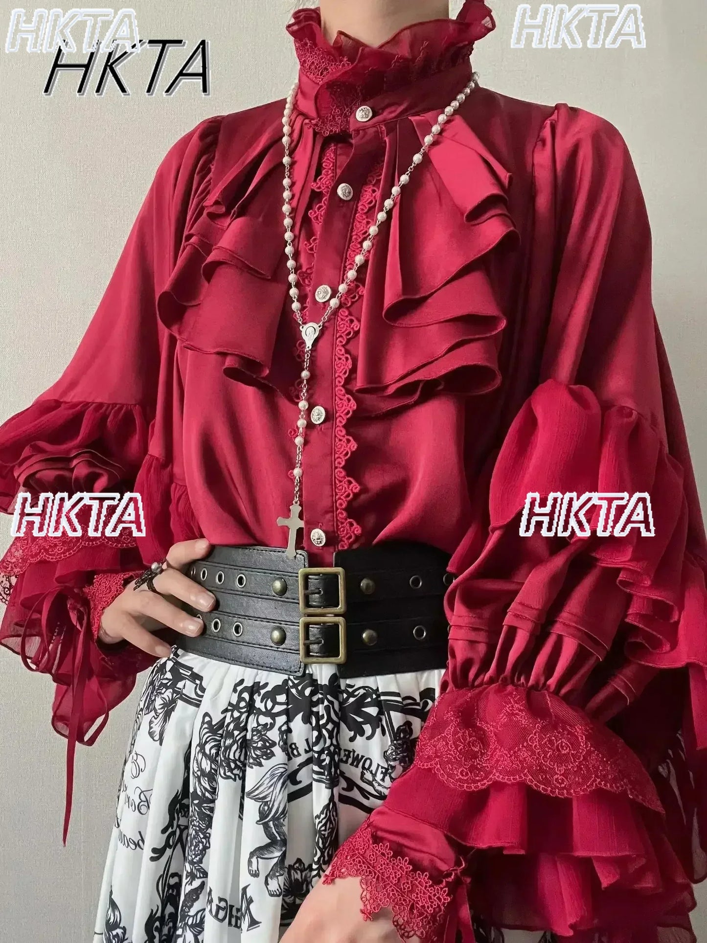Gothic Style Batwing Sleeve Shirt Women Lolita Loose Spring Autumn Ladies Elegant Red and Black Top Blouse Solid Color Blouse