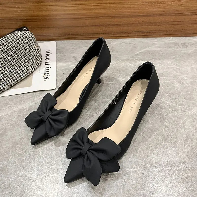RBB With Heel Sexy Shoes for Women Moccasins Black Y2K Vacation Summer 2025 Chic and Elegant High Quality Slip-On Pumps - Size 39