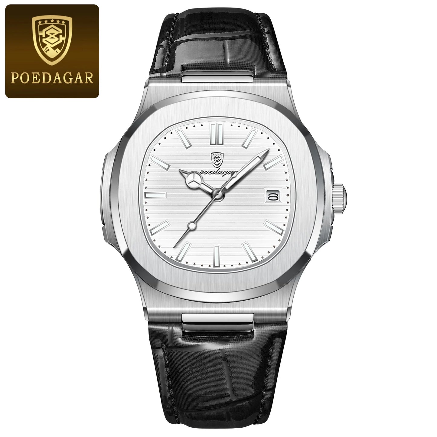 RBB Luxury Square Men’s Quartz Watch – Waterproof, Luminous, Leather Strap, Date Display + Gift Box