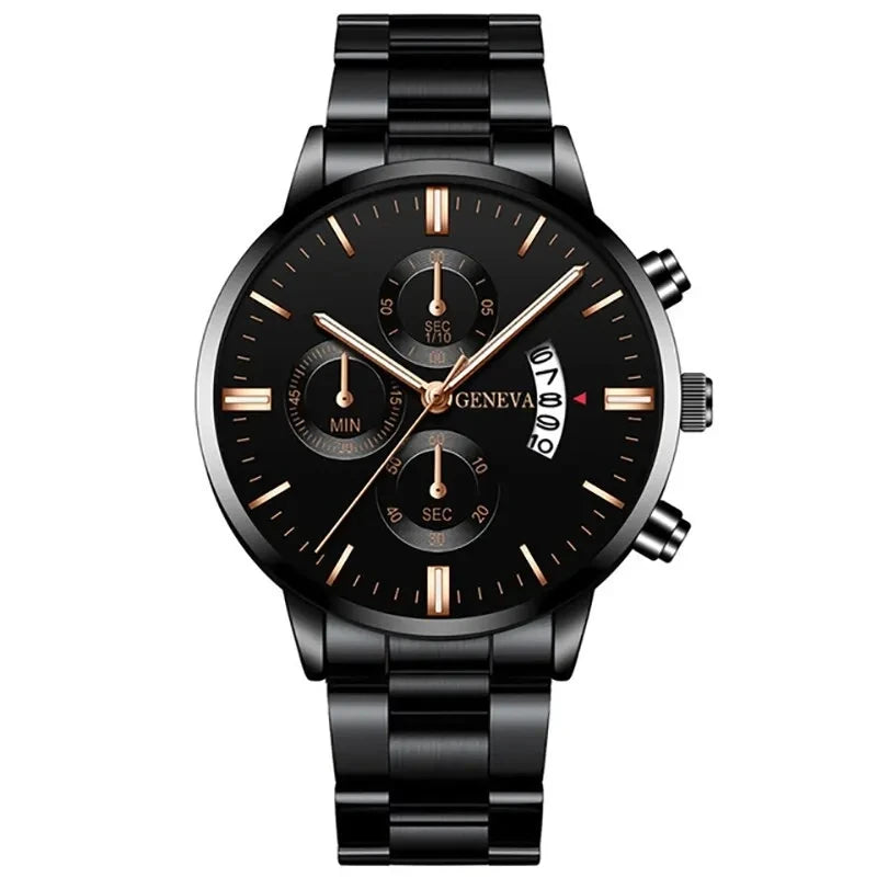 RBB Fashion Men's Stainless Steel Watch – Luxury Quartz Business Wristwatch with Calendar