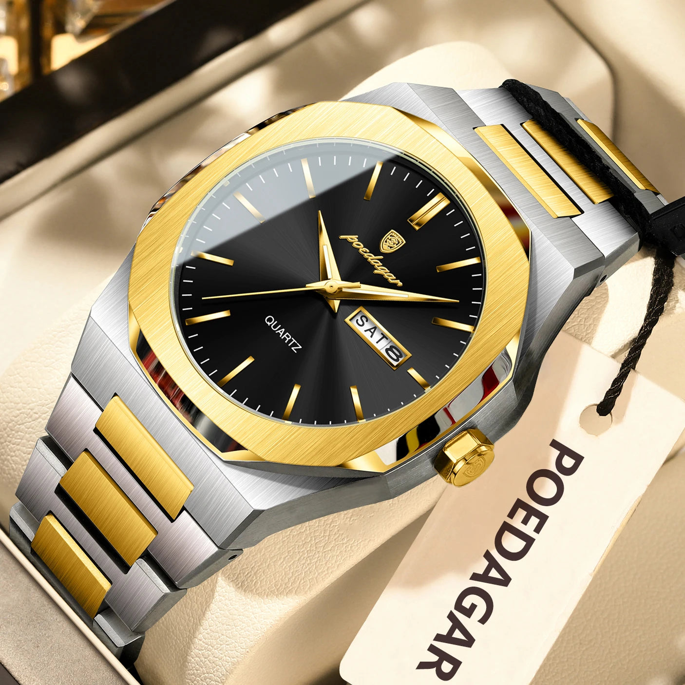 RBB Men’s Fashion Quartz Watch – Waterproof Luminous Stainless Steel with Date & Week Display