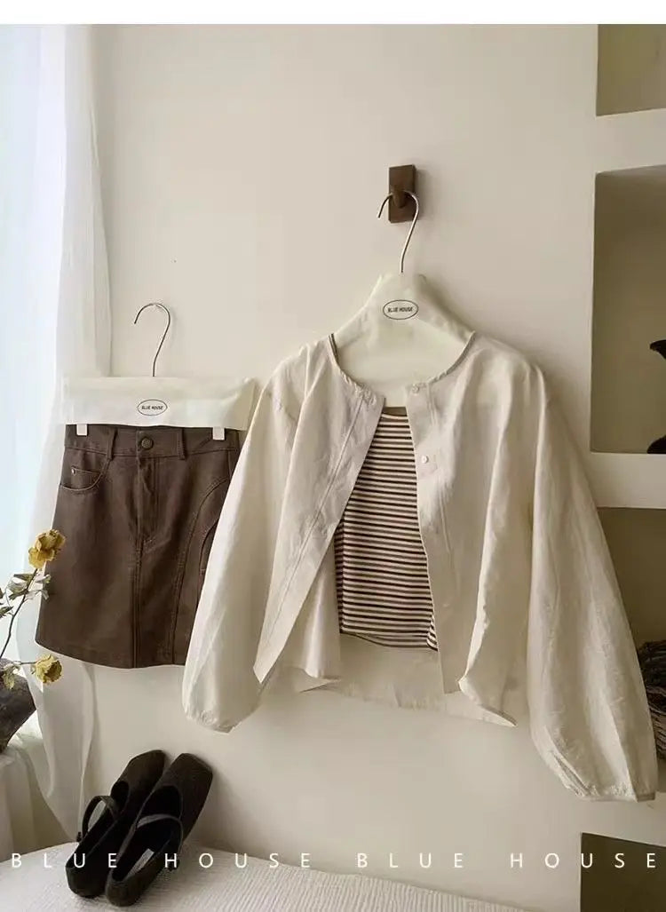 Fall Korean Sle Casual Long Sve irt Women's Versatile Artistic Outerwear round Ne Top Coat Women Loose Fit Commute S...