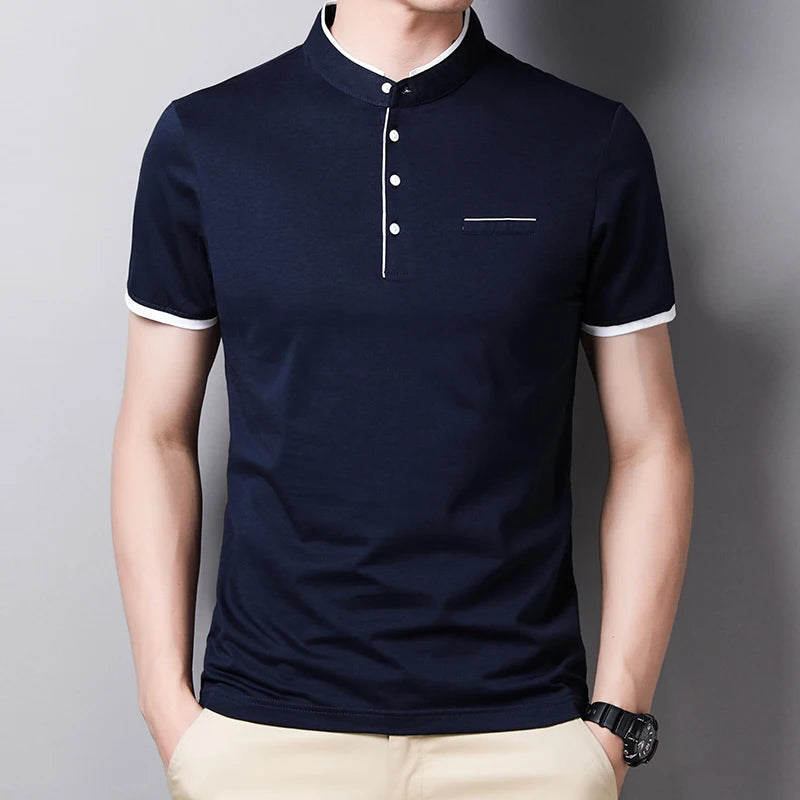 RBB 2025 Men’s Casual Fashion Stand-Up Collar Polo – Solid Color, Short Sleeve, Summer Versatile & Comfortable Top