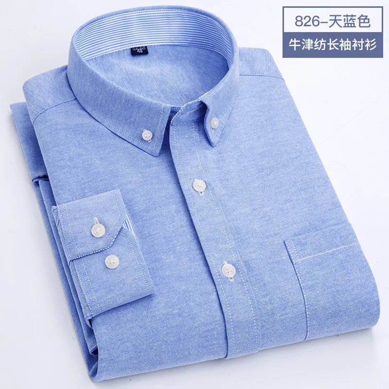 RBB Men's Oxford Long Sleeve Shirt – Slim Fit, Wrinkle-Free Casual Workwear for All Seasons