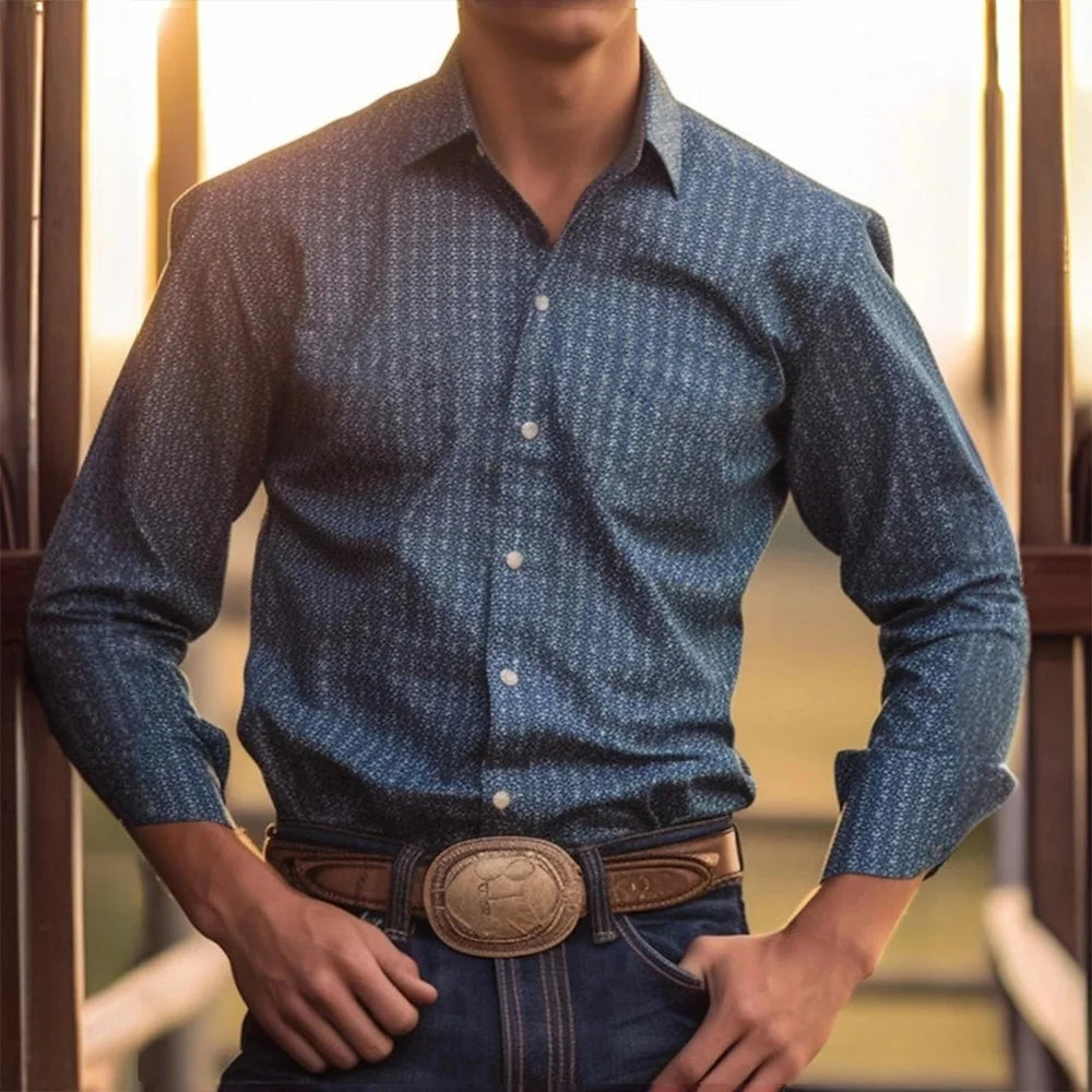 RBB Men’s Yellowstone Western Denim Shirt – Two-Tone Patchwork, Casual Long Sleeve