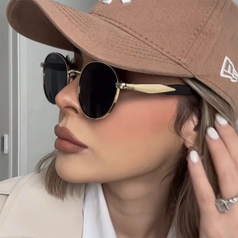 RBB Street Photography Round Metal Sunglasses – Trendy UV Anti-Retro Eyewear for Women