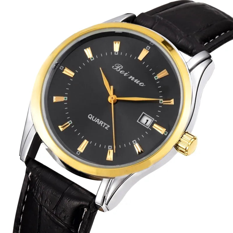 RBB Men’s Luxury Quartz Watch – Fashion Casual Leather Strap with Calendar