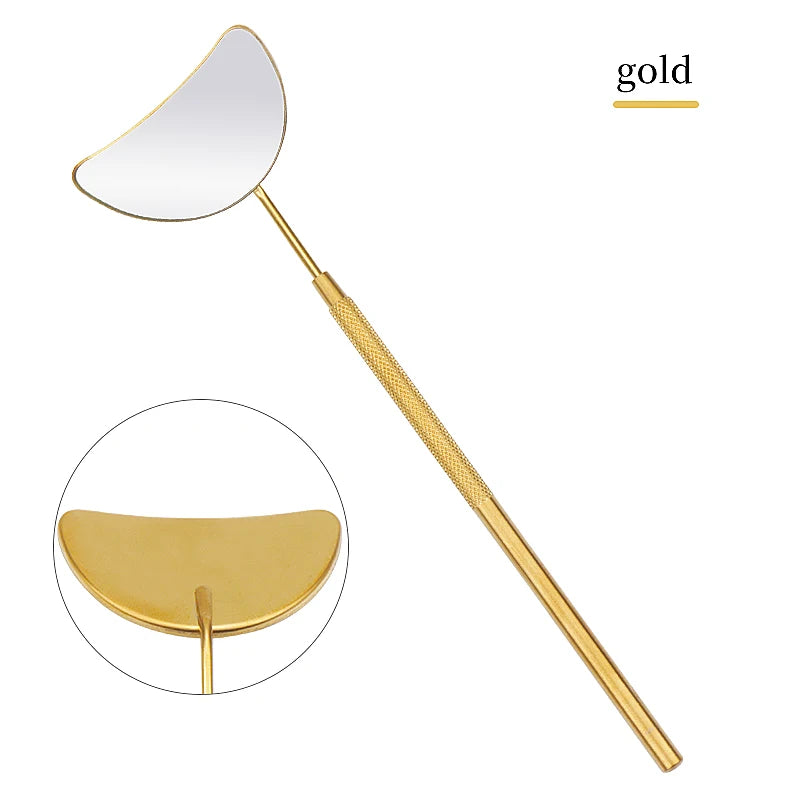 1Pc Moon-Shaped Eyelash Extension Inspection Mirror – Detachable Stainless Steel Lash Tool