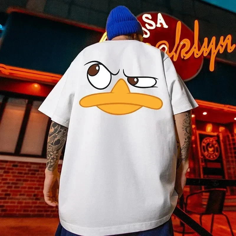 RBB Men's Large Size Cartoon Print Hip-Hop Streetwear Cotton Short Sleeve T-Shirt