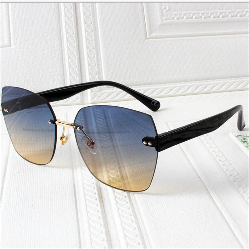 RBB Women's Rimless Vintage Sunglasses – Irregular Gradient UV400 Fashion Eyewear (Green)