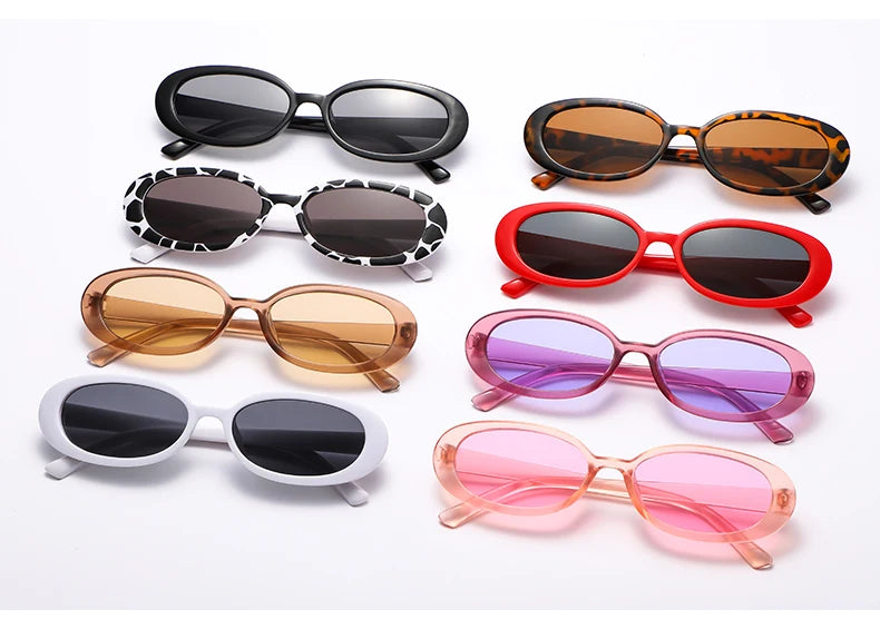 RBB 8-Piece Small Oval Vintage Sunglasses Set for Women – Retro UV400 Classic Shades