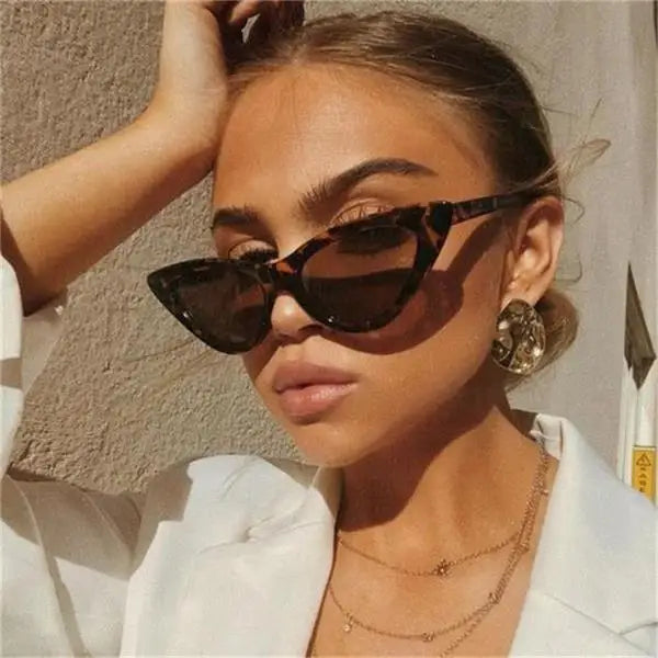 RBB Women’s Cat Eye Vintage Sunglasses – UV400 Small Triangle Leopard Frame