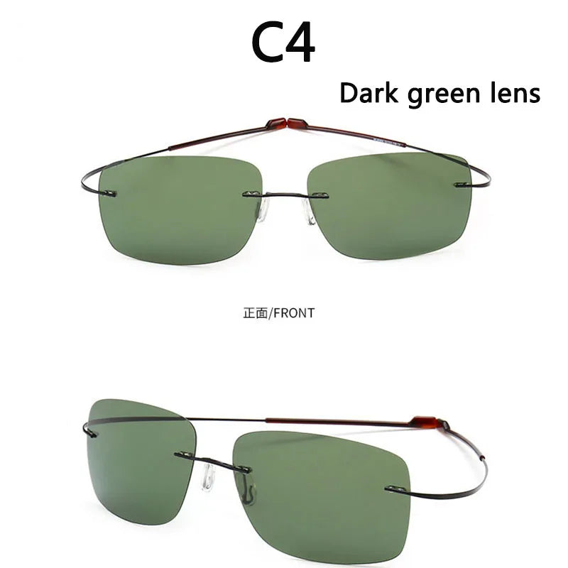 RBB Pure Titanium Rimless Polarized Sunglasses | Ultra-Thin Grey UV400 Lenses with Spring Legs