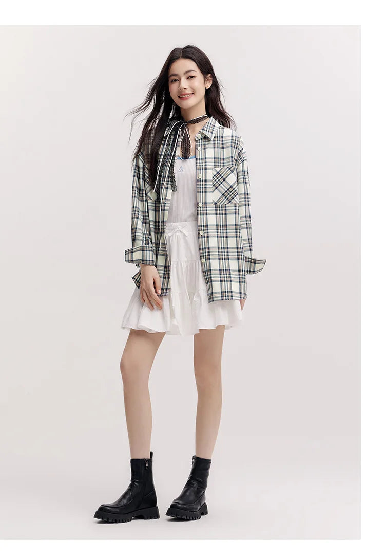 Semir Long Sleeve Shirt Women Mid-long Style Oversize Spring 2025 New Spring Checkered Top Vintage