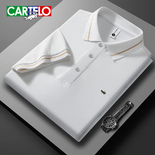RBB Embroidered Polo Shirt – Men's Summer Casual Micro-Elastic Short Sleeve Top (Button Collar, Plus Size)
