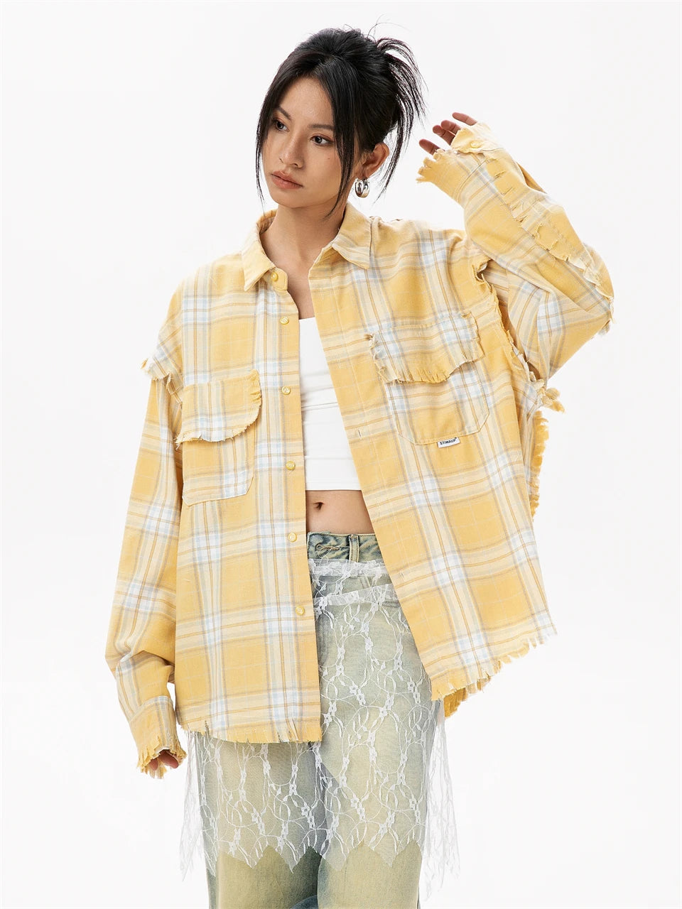 Elegant Women's Blouses 2024 Autumn 100 Cotton Yellow Plaid Shirts for Women Ladies Clothes in Offers Women's Long Sleeve Top