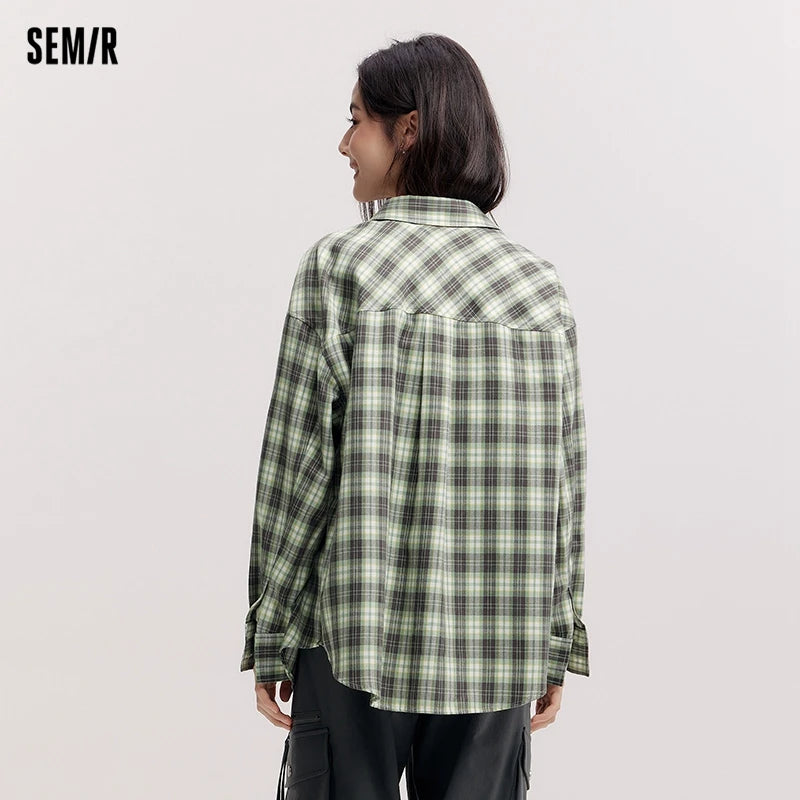 Semir Long Sleeve Shirt Women Mid-long Style Oversize Spring 2025 New Spring Checkered Top Vintage