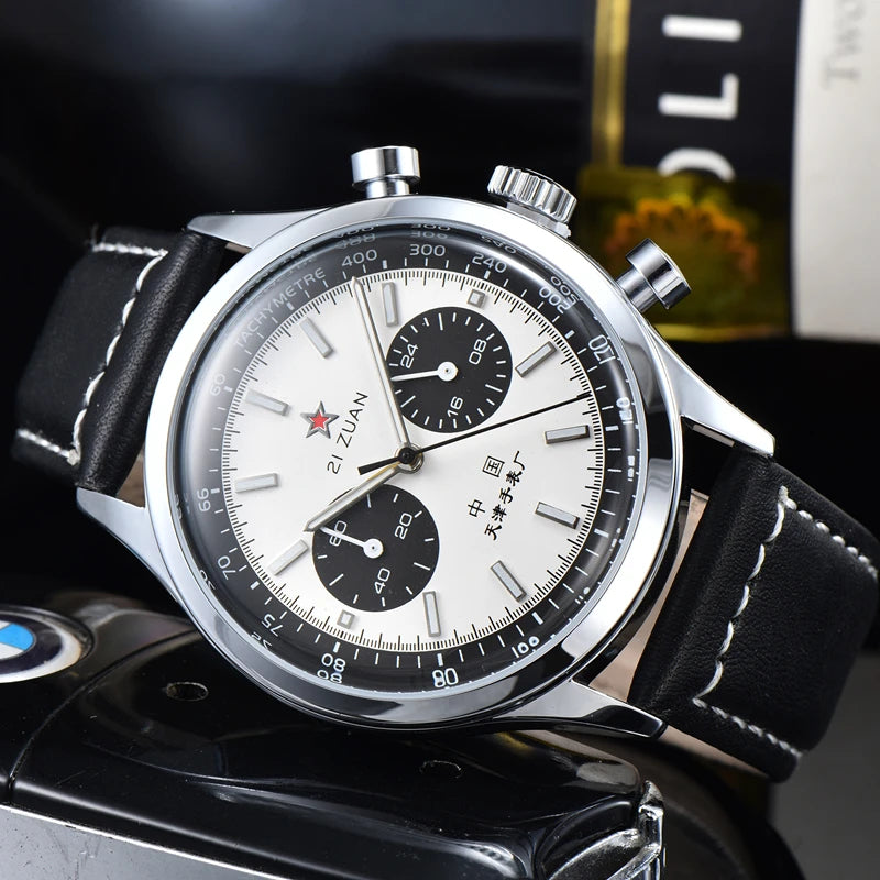 RBB Men's 42mm Pilot Chronograph Quartz Watch – Panda Dial, Military Luminous Vintage Style