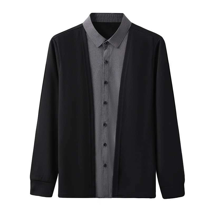 RBB Men’s Casual Long Sleeve Two-Piece Style Shirt – Comfortable Korean Fashion