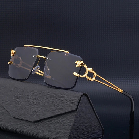 RBB 90168 Women's Fashion Metal Leopard Rimless Sunglasses – Gradient Ocean Film UV400 Double Bridge Design