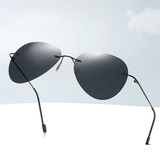 RBB Rimless Polarized Photochromic Sunglasses | Ultra-Light Titanium Driving Glasses for Men – Day & Night Vision