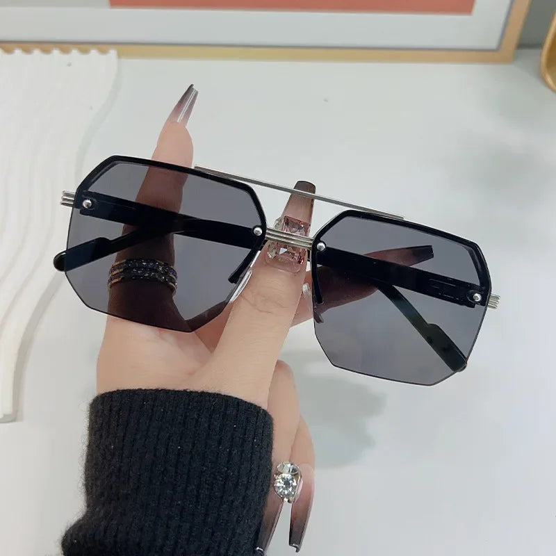 RBB Men's Half-Frame Metal Square Sunglasses – Retro Casual Outdoor Fashion Eyewear
