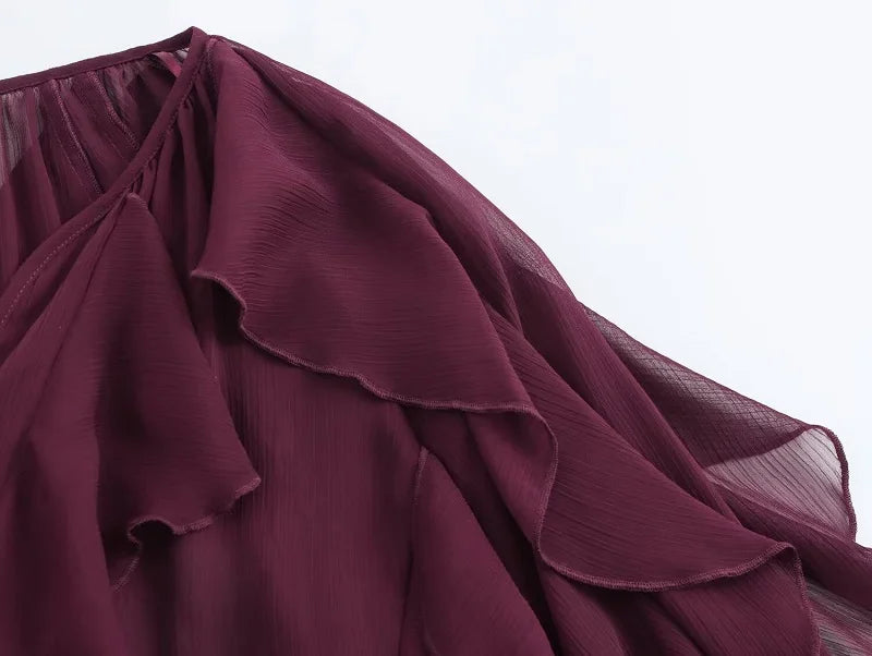 MUJER 2025 Ruffle Blouses for Women Semi Sheer Shirts and Blouses Woman Summer Casual Blouses Woman Fashion Tops Womens Blouses
