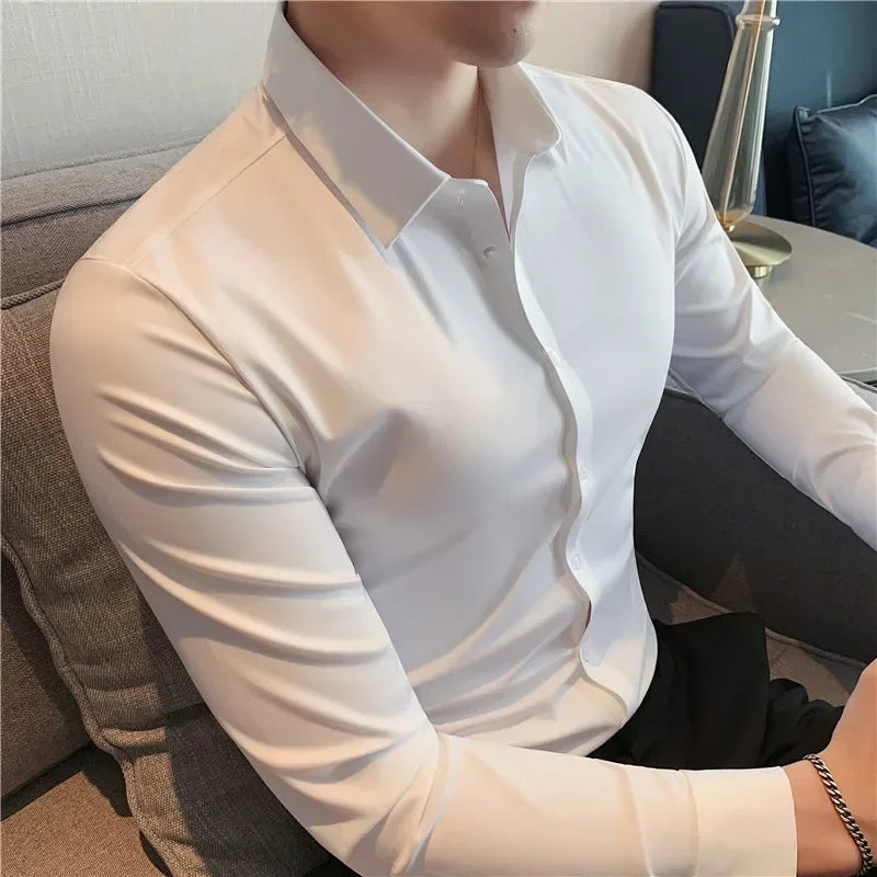 RBB Men’s Premium Ultra-Stretch Long Sleeve Shirt – Silky Formal & Casual Wear