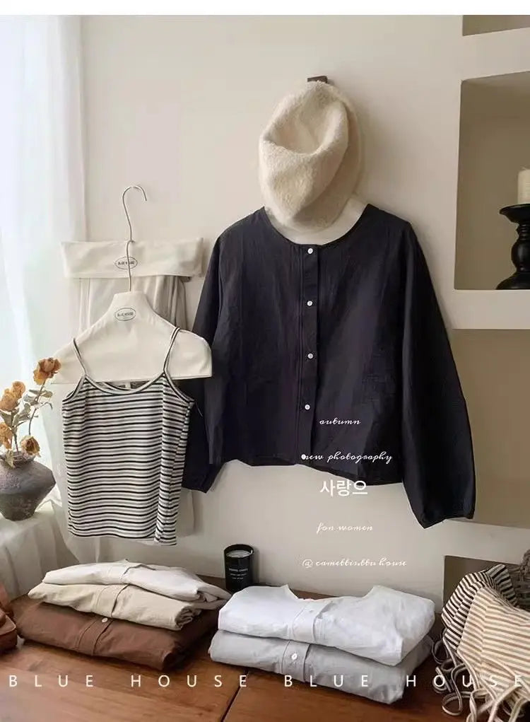 Fall Korean Sle Casual Long Sve irt Women's Versatile Artistic Outerwear round Ne Top Coat Women Loose Fit Commute S...