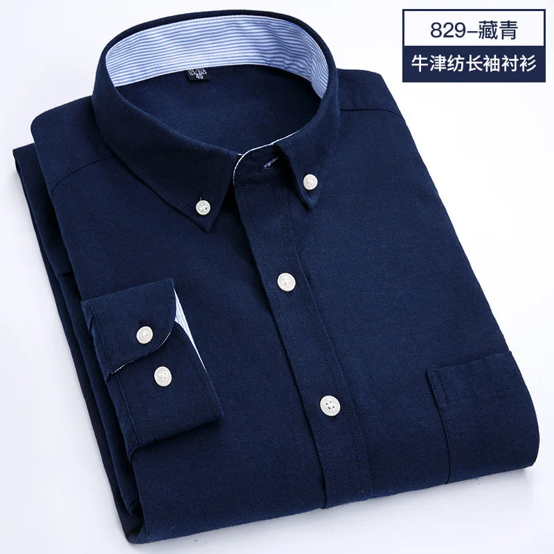 RBB Men's Oxford Long Sleeve Shirt – Slim Fit, Wrinkle-Free Casual Workwear for All Seasons