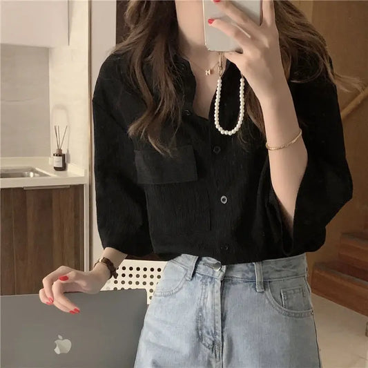 RBB Women's Retro Quarter Sleeve Shirt – Loose Fit Casual Summer Outerwear