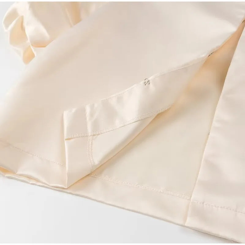 Spring Summer New Women's Fashion Casual Shirt Satin Bubble Sleeves Round Neck Loose Short Top Female Elegant Solid Blouses