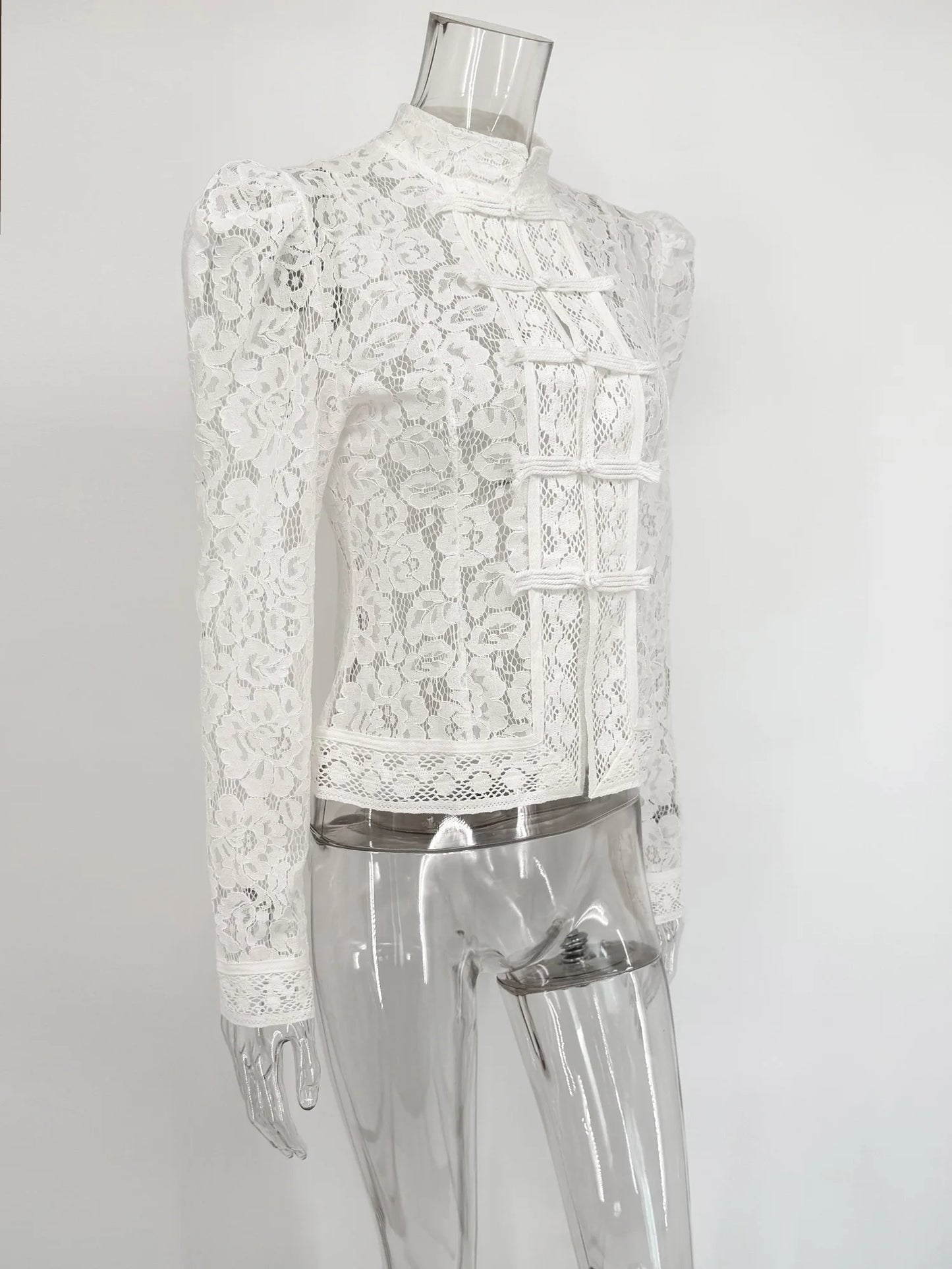 Tuularose Luxury Lace Blouse Fashion Lace Print Single Breasted Slim Shirt Vintage Elegant Party Looks Summer Women Blouse Tops
