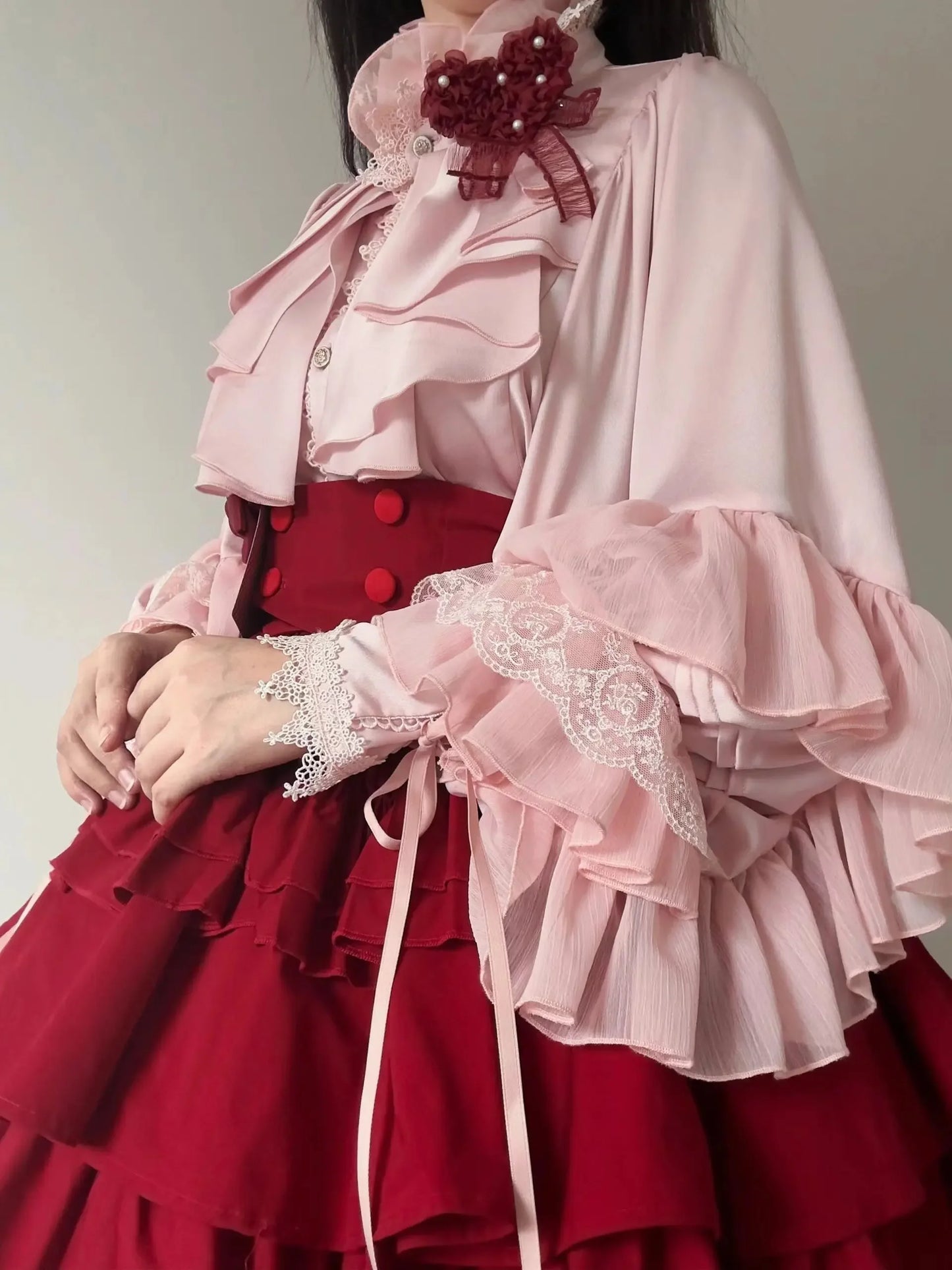 Gothic Style Batwing Sleeve Shirt Women Lolita Loose Spring Autumn Ladies Elegant Red and Black Top Blouse Solid Color Blouse
