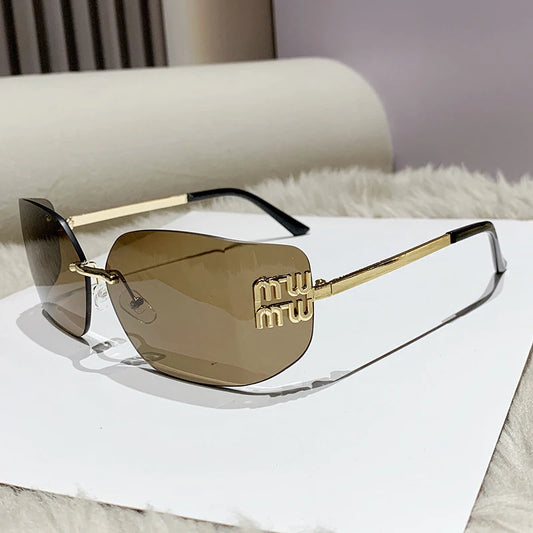 RBB Classic Rimless Rectangle Sunglasses for Women – Luxury Gradient Shades