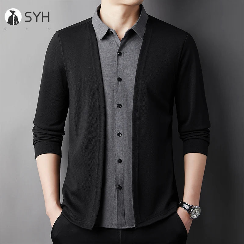 RBB Men’s Casual Long Sleeve Two-Piece Style Shirt – Comfortable Korean Fashion