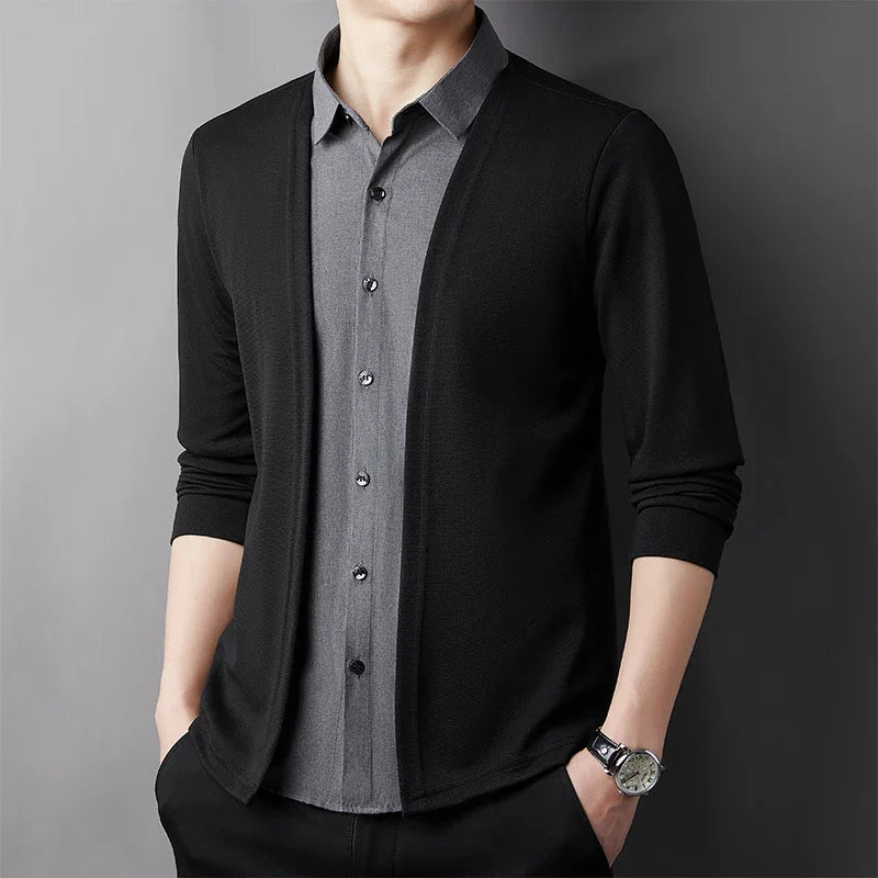 RBB Men’s Casual Long Sleeve Two-Piece Style Shirt – Comfortable Korean Fashion