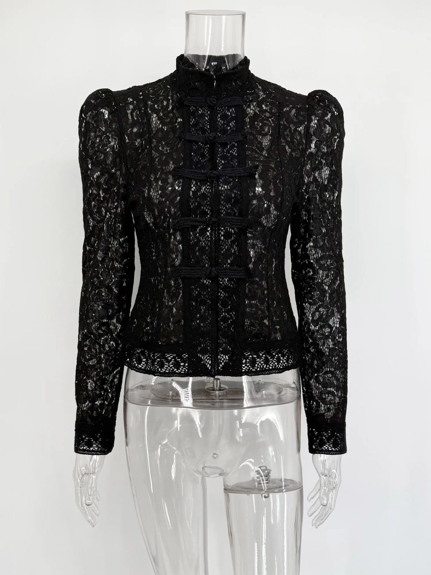 Tuularose Luxury Lace Blouse Fashion Lace Print Single Breasted Slim Shirt Vintage Elegant Party Looks Summer Women Blouse Tops