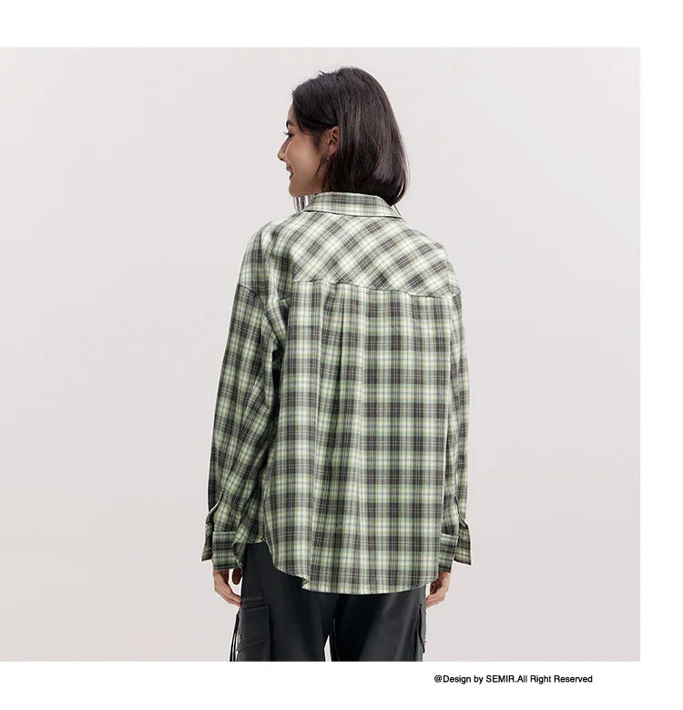 Semir Long Sleeve Shirt Women Mid-long Style Oversize Spring 2025 New Spring Checkered Top Vintage