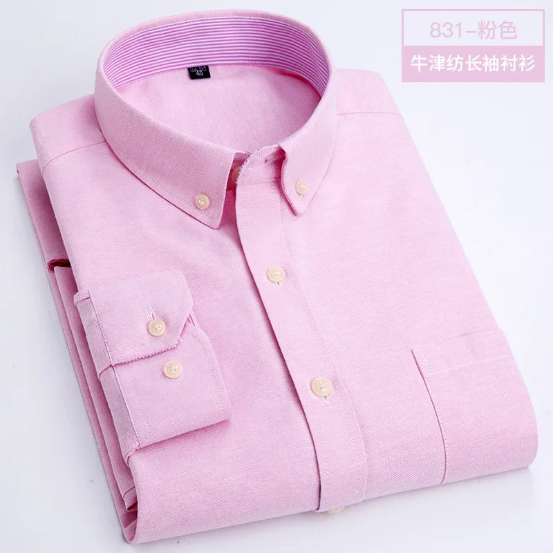 RBB Men's Oxford Long Sleeve Shirt – Slim Fit, Wrinkle-Free Casual Workwear for All Seasons