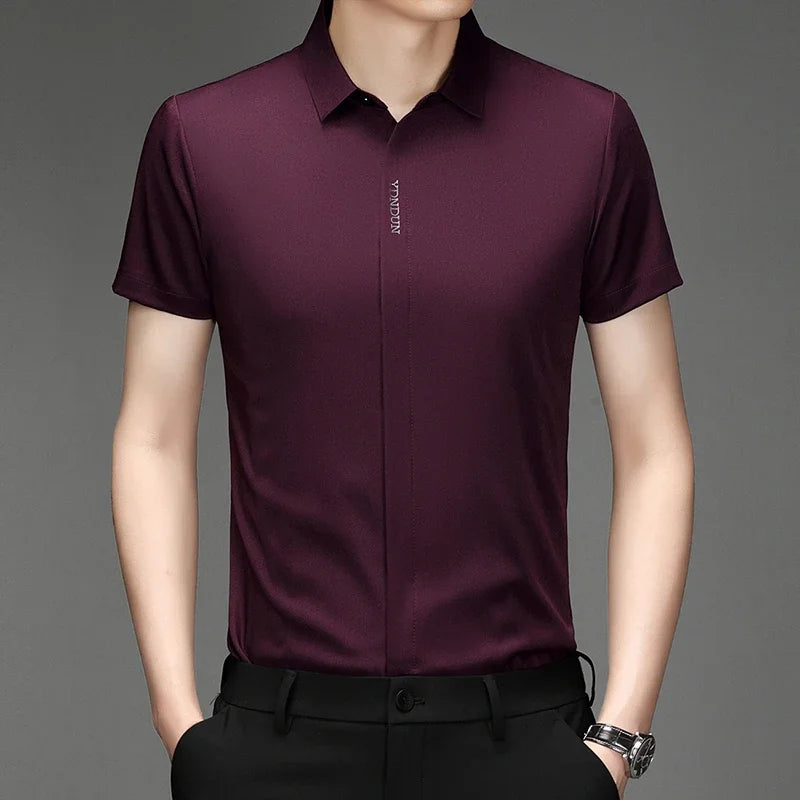 RBB Men’s Business Casual Short Sleeve Shirt – Wrinkle-Resistant Solid Color