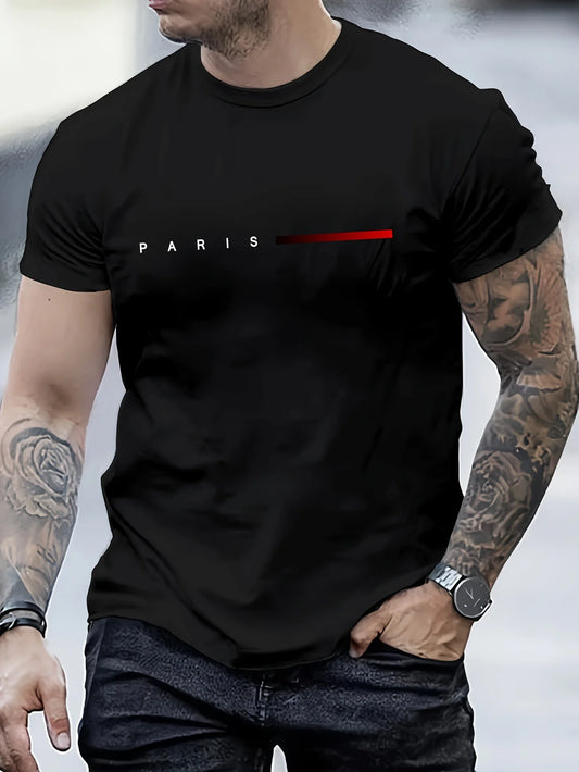 RBB Men’s 100% Cotton Summer Slim Fit PARIS Letter Print Round Neck Short Sleeve T-Shirt