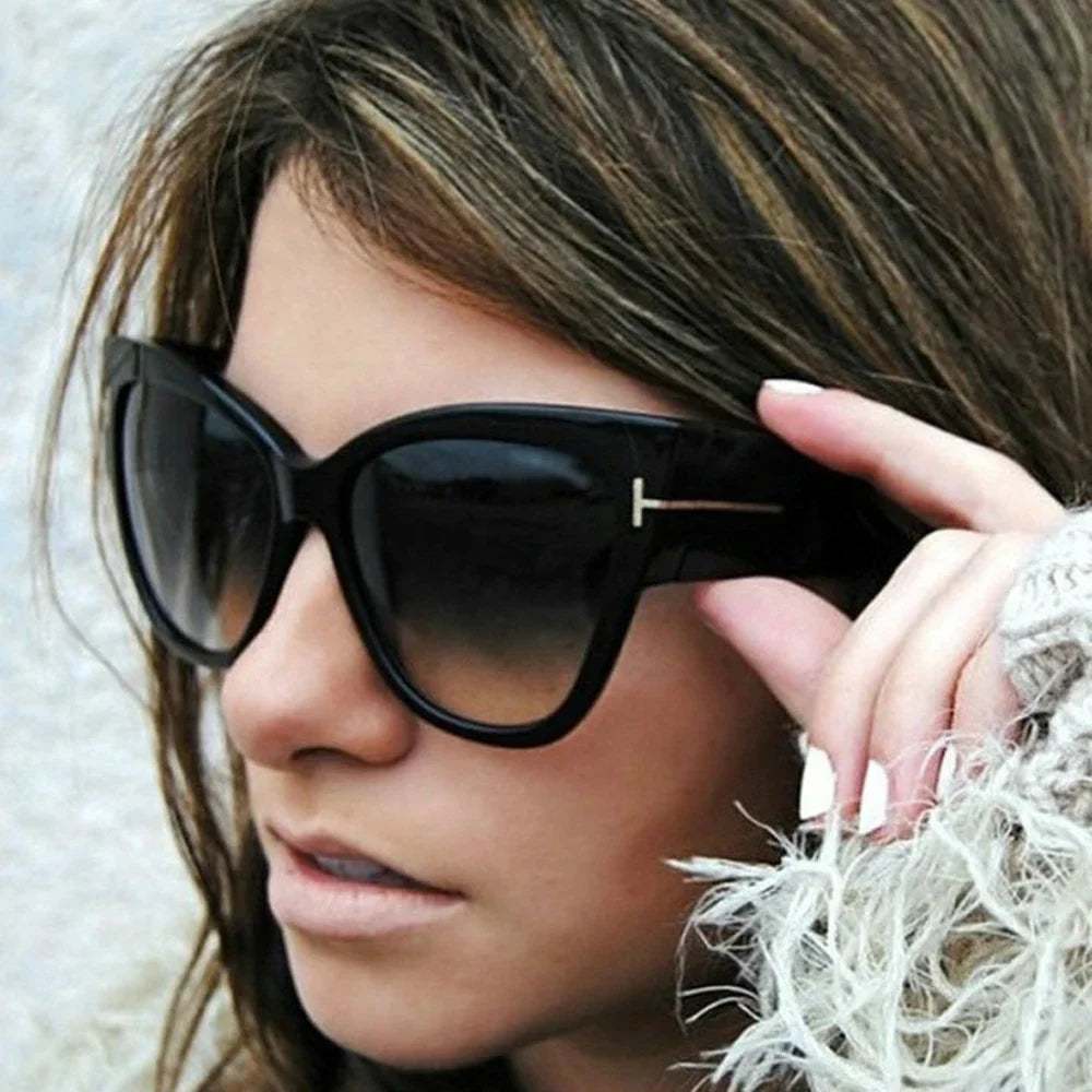 RBB Luxury Black Cat Eye Oversized Sunglasses for Women – 2024 Designer Gradient Shades