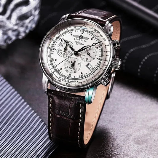 RBB Men’s Luxury Zeppelin Airship Watch – Leather Band, Business Casual Elegance