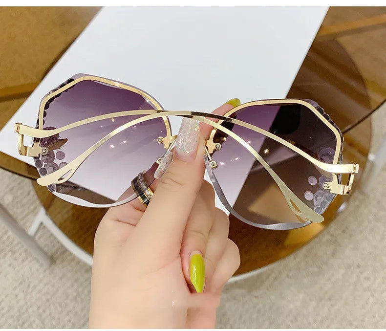 RBB Diamond Rimless Cut-Edge Sunglasses – Women’s Face-Slimming Eyewear