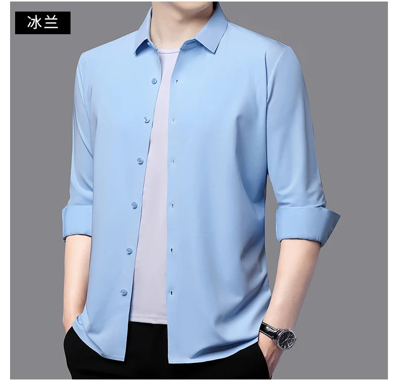 RBB Men’s Premium Ultra-Stretch Long Sleeve Shirt – Silky Formal & Casual Wear