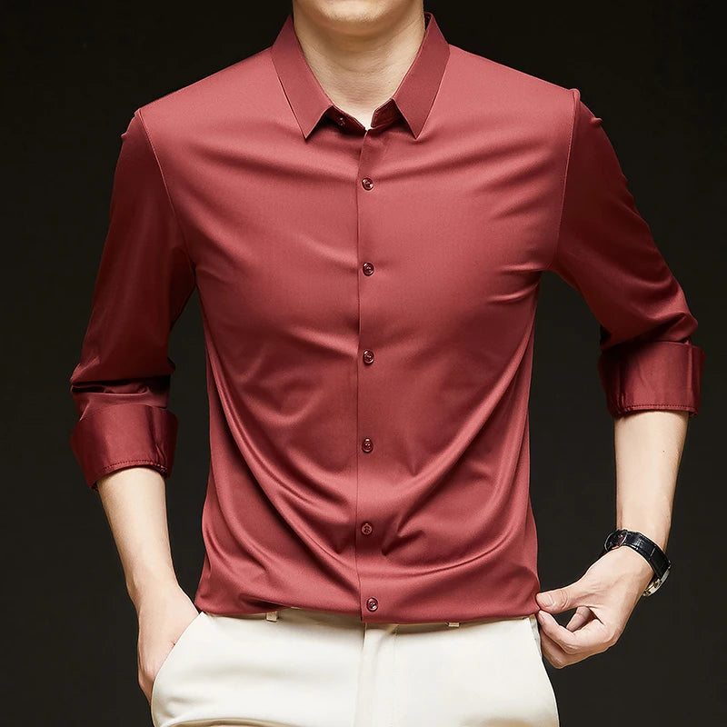 RBB Men’s Premium Ultra-Stretch Long Sleeve Shirt – Silky Formal & Casual Wear