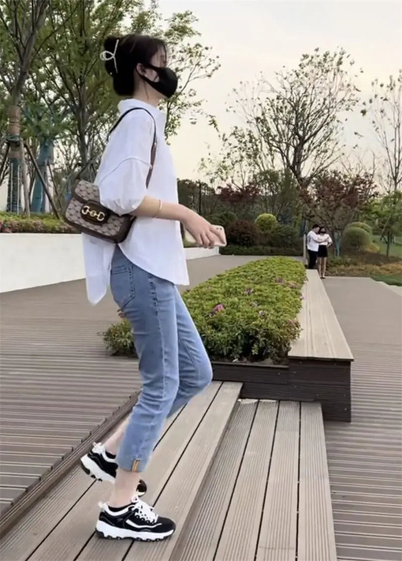 Cotton Mid-sleeve Thin Woman Blous Shir 2025 Summer New Loose Fashion Irregular Shirt Casual Vacation Top Korean Women's Clothes